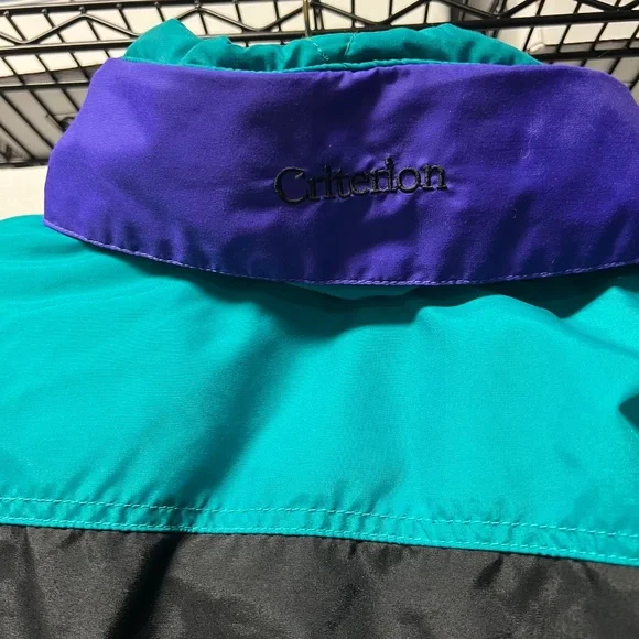 Vintage 1990s Columbia Criterion Winter Ski Jacket Black Purple Teal Color Block